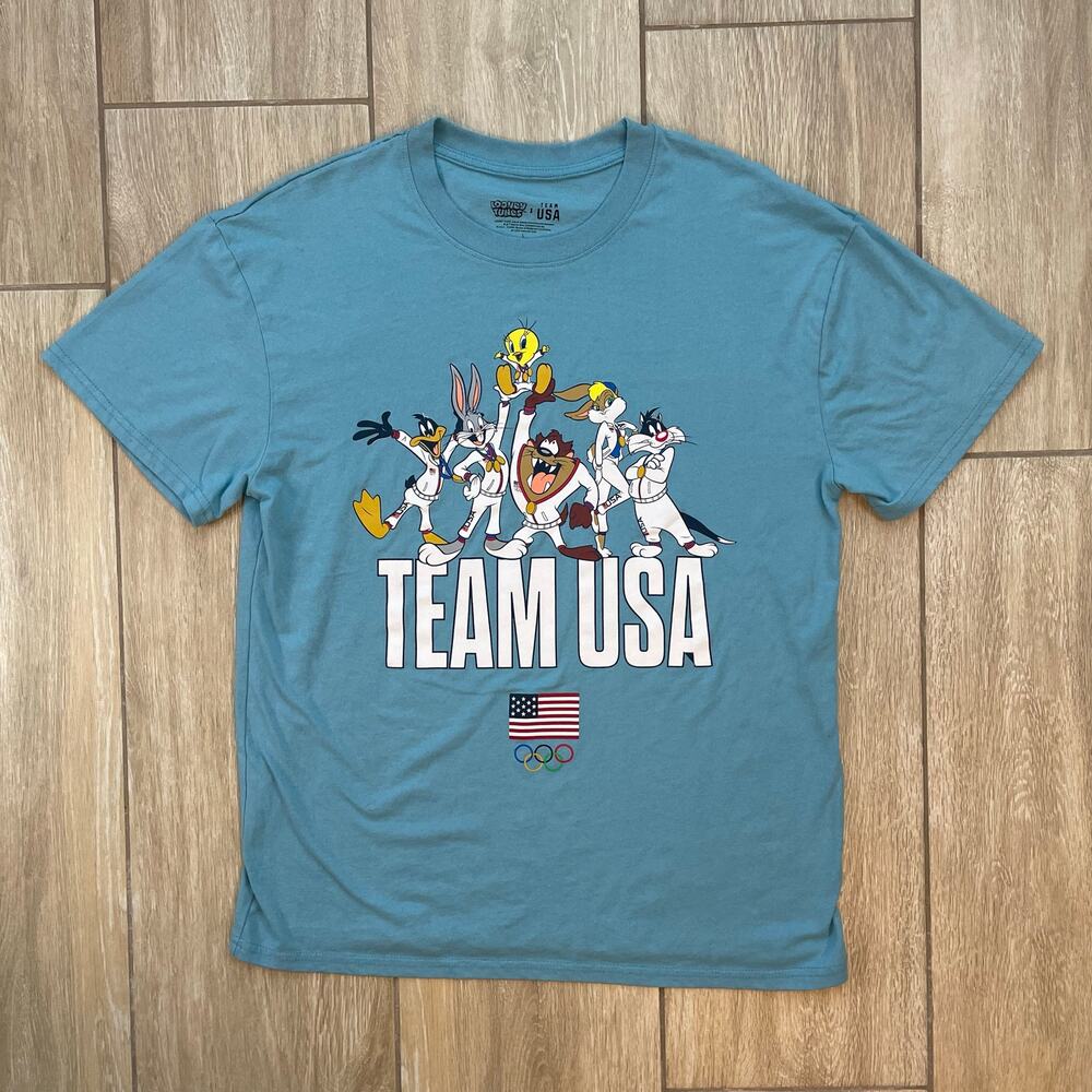 Looney Tunes Team USA T Shirt Mens L Blue Bugs Bunny Olympic Graphic Tee